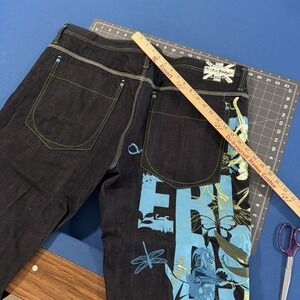 Artful Dodger Jeans Mens 44x25 Black / Blue 3/4 Length Crop Baggy Wide-Leg Y2K